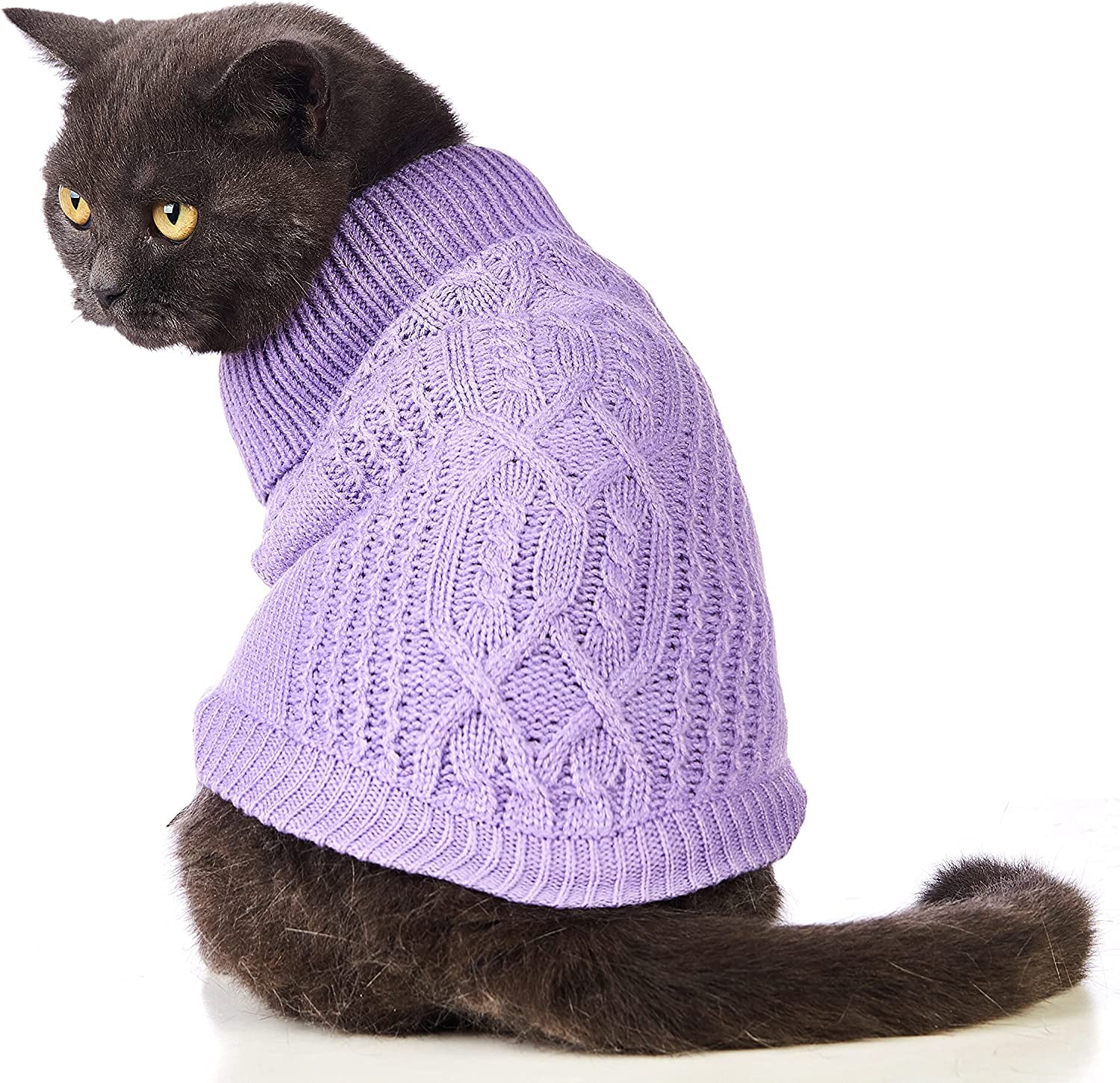 Jnancun Cat Sweater Turtleneck Knitted Sleeveless Cat Clothes Warm Winter Kitten Clothes Outfits for Cats or Small Dogs in Cold Season (Medium, Purple) Animals & Pet Supplies > Pet Supplies > Dog Supplies > Dog Apparel Jnancun Purple Medium 