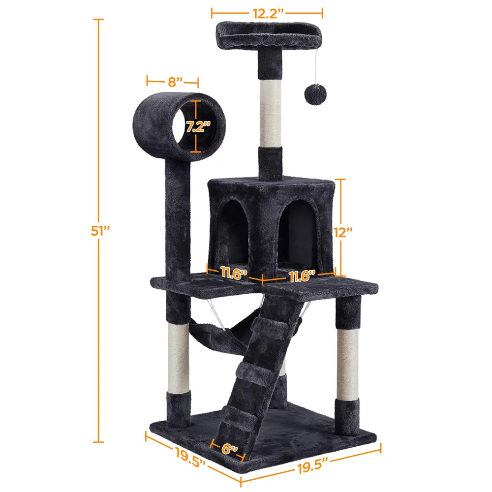 Smilemart 51" Cat Tree with Hammock and Scratching Post Tower, Black Animals & Pet Supplies > Pet Supplies > Cat Supplies > Cat Furniture SmileMart   