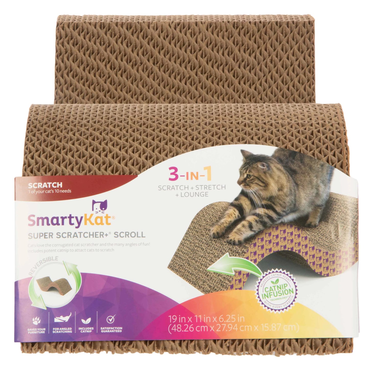 Smartykat Super Scratcher+ Scroll with Catnip Infusion Technology Corrugate Cat Scratcher, Hideout, and Lounge