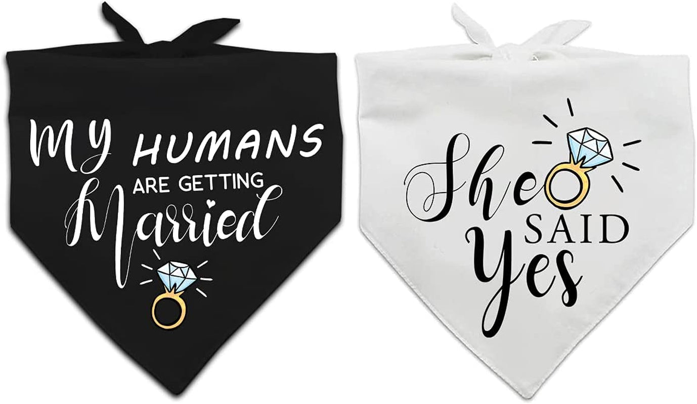 My Humans Are Getting Married She Said Yes Dog Bandana, Wedding Engagement Photos, Pet Scarf Accessories,Pet Accessories for Dog Lovers, Bridal Shower Gift, Pack of 2 Animals & Pet Supplies > Pet Supplies > Dog Supplies > Dog Apparel Yangmics Direct   