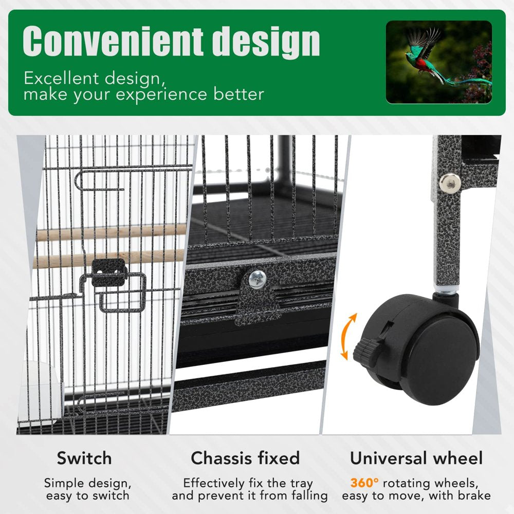 Bestpet 35-Inch Wrought Iron Bird Cage with Play Open Top and Rolling Stand,Black Animals & Pet Supplies > Pet Supplies > Bird Supplies > Bird Cages & Stands BestPet   