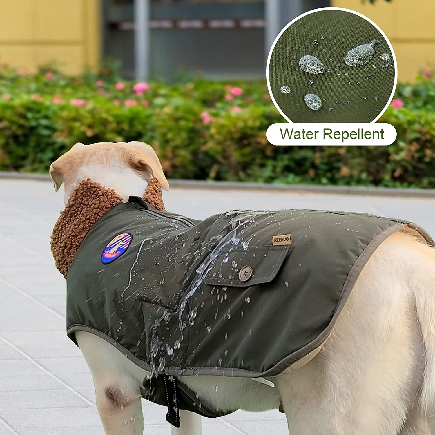 IREENUO Dog Coat, Waterproof Dog Jacket for Medium Large Dogs, Cozy Lining Coat Dog Outdoor Clothes with Furry Collar Warm Dog Bomber Jacket (Green, L) Animals & Pet Supplies > Pet Supplies > Dog Supplies > Dog Apparel IREENUO   