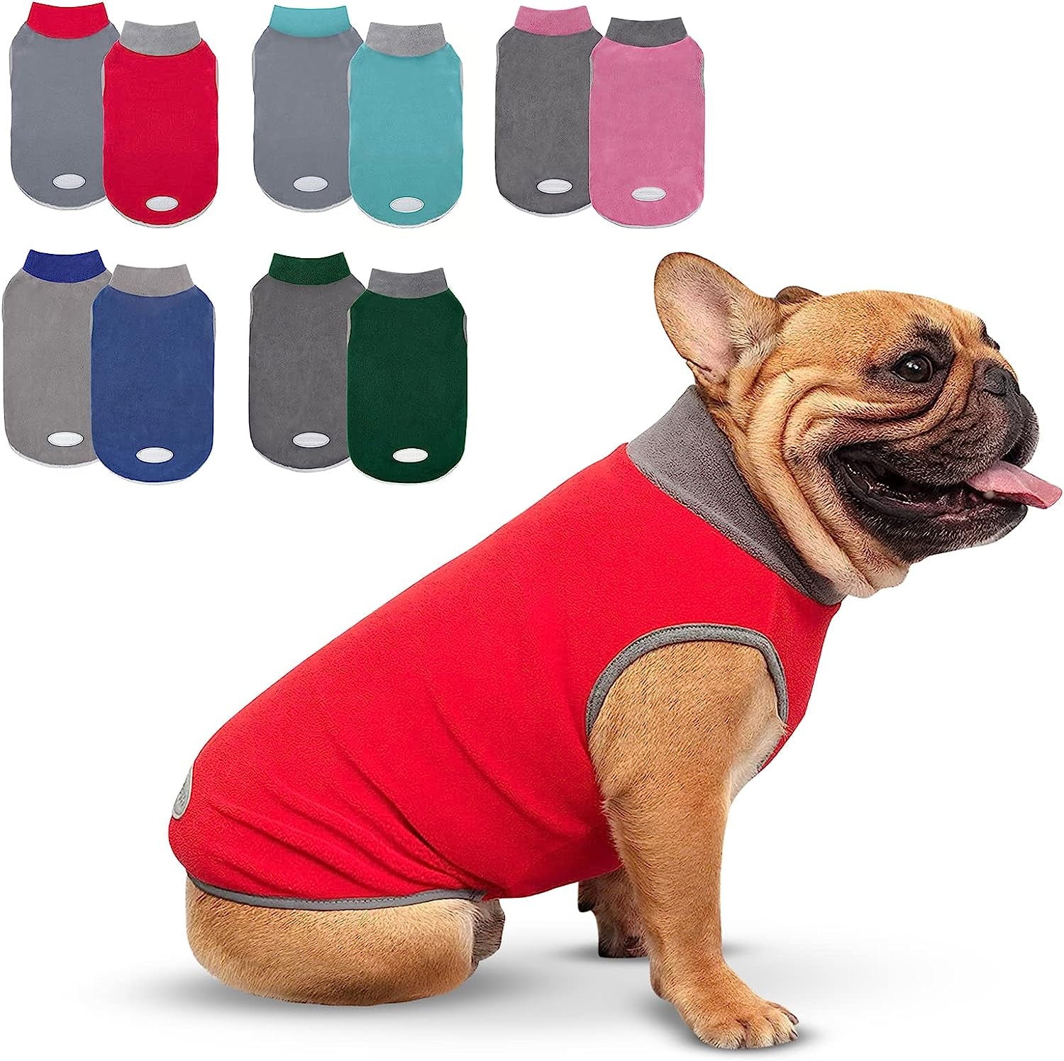 Cyeollo 2 Pack Small Dog Fleece Sweater Stretchy Pullover Sweatshirt Boy Dog Sweatshirt with Reflective Stripe Pet Blue Dog Clothes Dog Sweaters Turquoise & Grey Animals & Pet Supplies > Pet Supplies > Dog Supplies > Dog Apparel cyeollo 3# Red & Grey Medium 