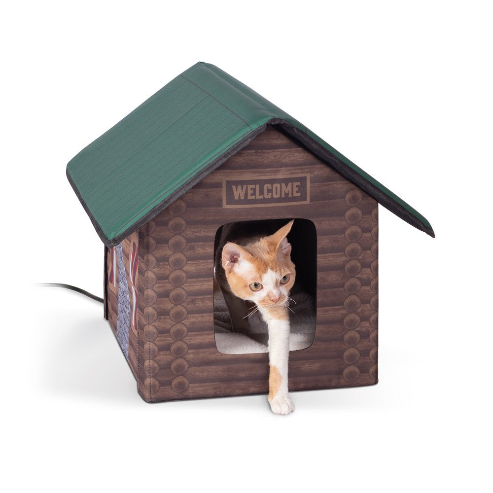 K&H Pet Products Outdoor Heated Kitty House Cat Shelter Olive/Black 19 X 22 X 17 Inches Animals & Pet Supplies > Pet Supplies > Dog Supplies > Dog Houses Central Garden and Pet Log Cabin Design  