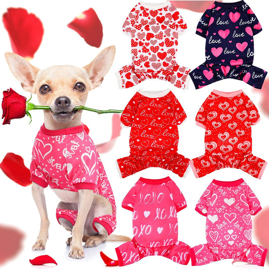 6 Pack Valentines Dog Pajamas Heart Pattern Dog Clothes Dog Costumes for Small Medium Large Puppy Dog Cat Valentines Party Cosplay (Small) Animals & Pet Supplies > Pet Supplies > Dog Supplies > Dog Apparel Sanwuta S  