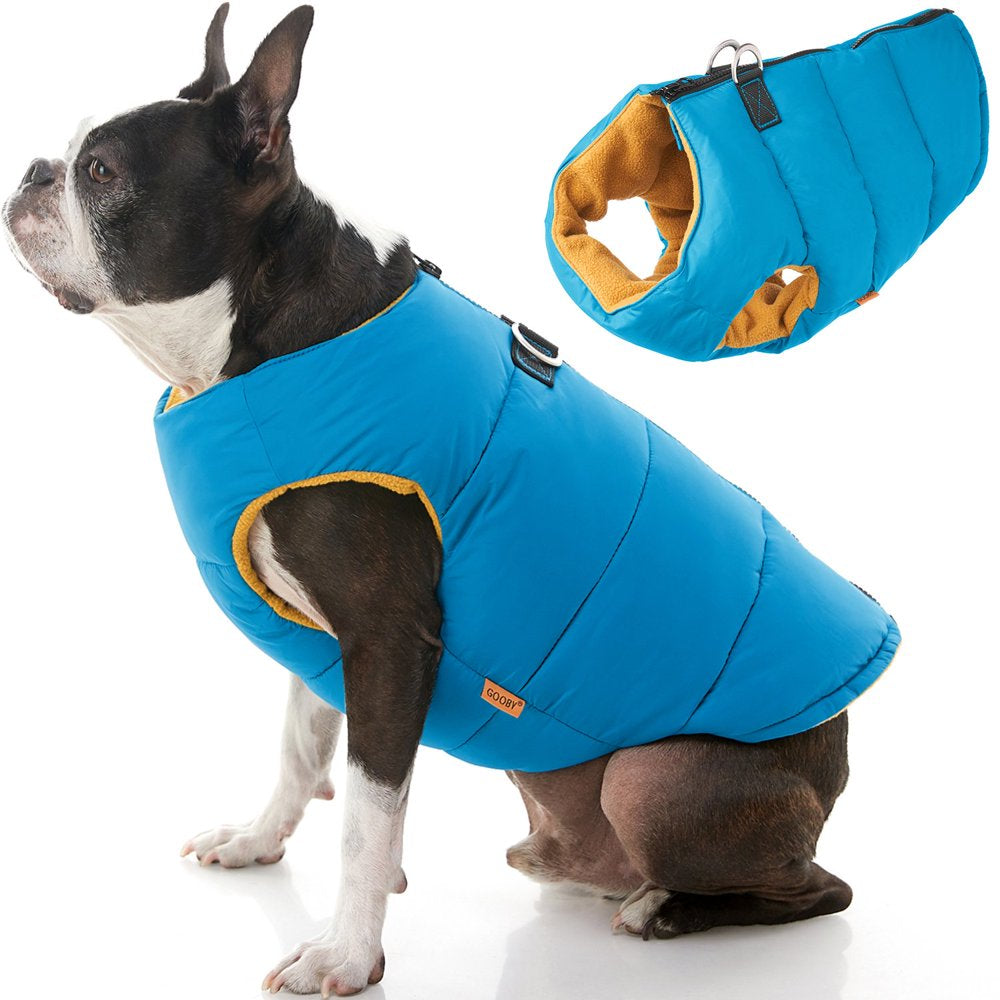 Gooby Padded Vest Dog Jacket - Blue, Large - Warm Zip up Dog Vest Fleece Jacket with Dual D Ring Leash Water Resistant Small Dog Sweater