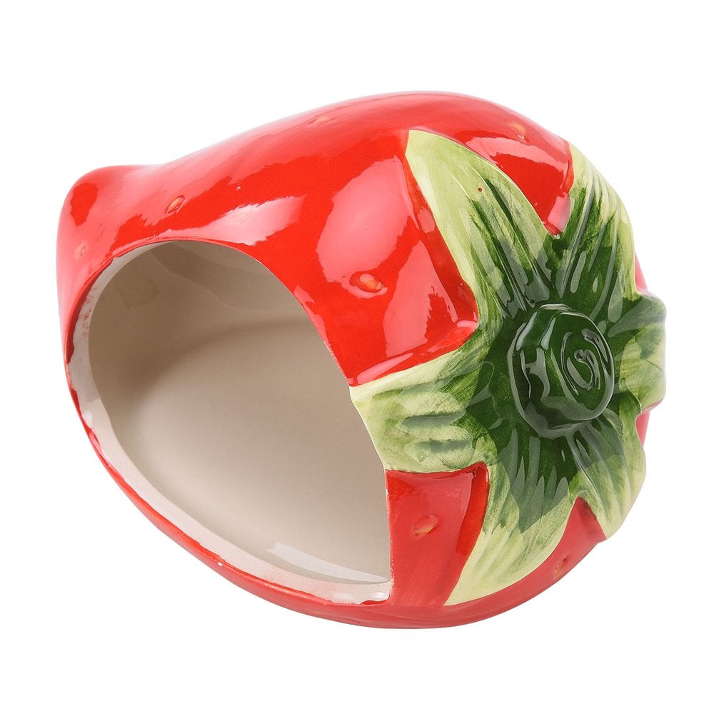 Doolland Ceramic Cartoon Strawberry Shape Hamster House Home Summer Cool Small Animal Pet Nesting Habitat Cage Accessories Animals & Pet Supplies > Pet Supplies > Small Animal Supplies > Small Animal Habitats & Cages Doolland   