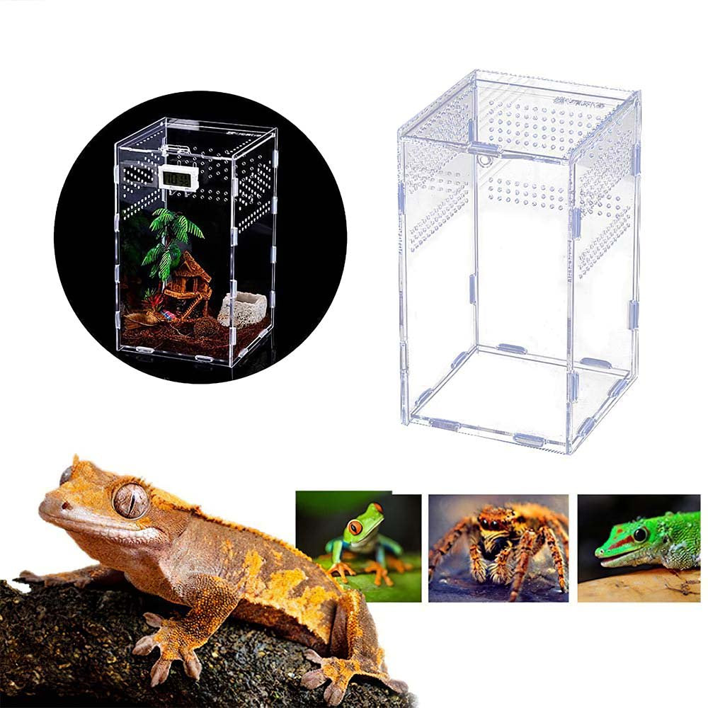 Reptile Habitat-Insect Feeding Box for Reptiles and Amphibians, 5X5X8" Acrylic Reptile Transparent Breeding Case Animals & Pet Supplies > Pet Supplies > Reptile & Amphibian Supplies > Reptile & Amphibian Food ALLOMN   