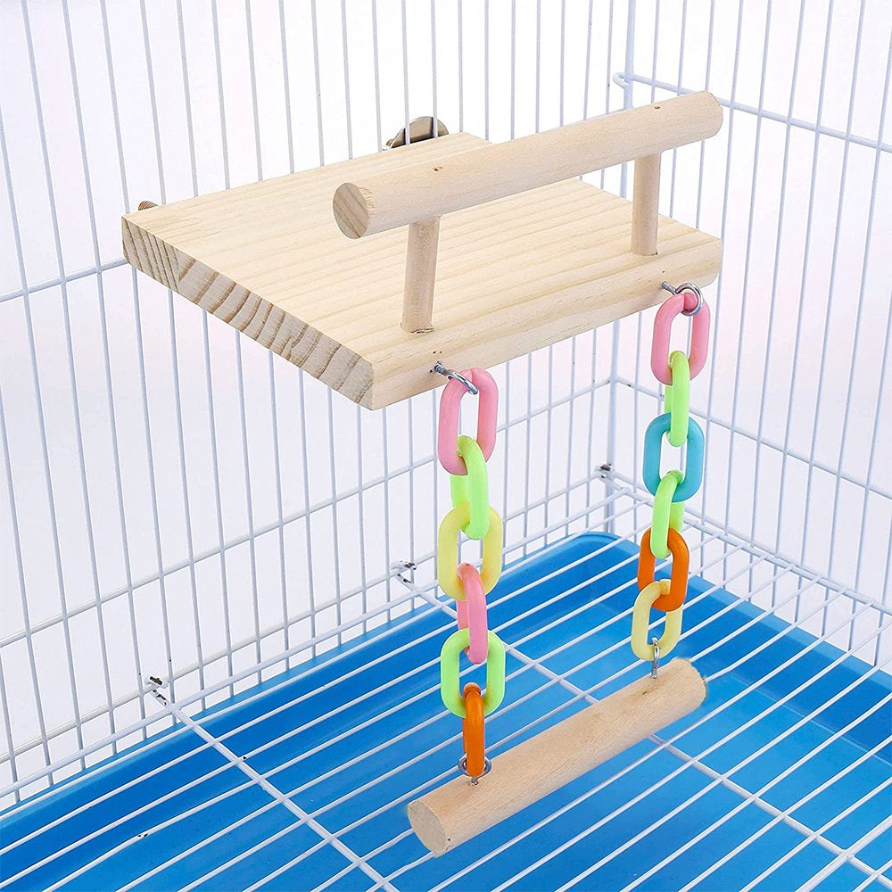 Bird Perch Stand Toy, Parrot Bird Cage Platform & Swing Gym Accessories for Parakeets Cockatiels, Conures, Macaws, Finches