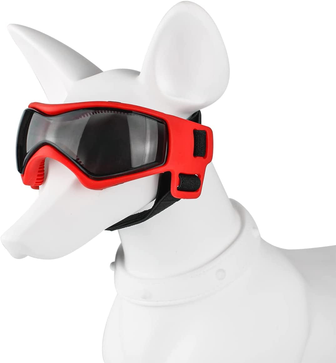 PEDOMUS Dog Goggles Small Medium Dog Sunglasses Adjustable Strap for UV Sunglasses Waterproof Protection for Small Medium Dog (Cool Red) Animals & Pet Supplies > Pet Supplies > Dog Supplies > Dog Apparel PEDOMUS   