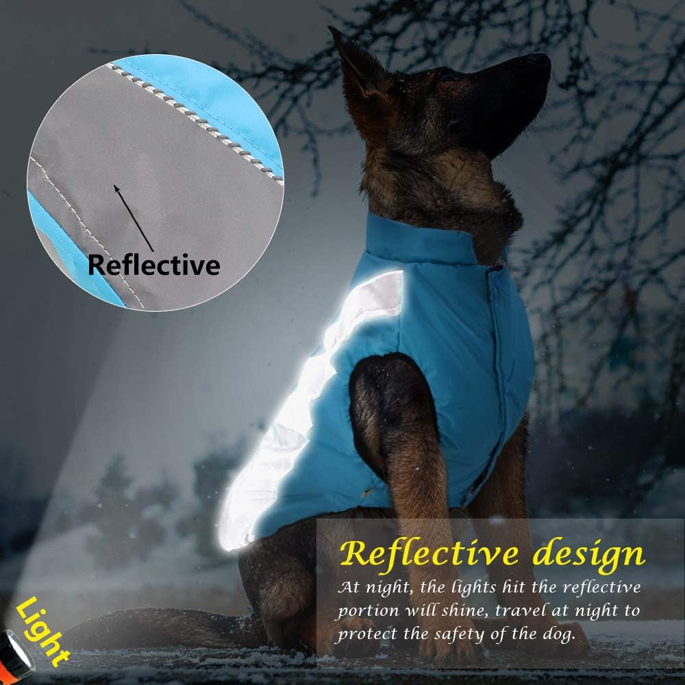 Didog Waterproof Dog Winter Coats Clothes,Reflective Dog Cold Weather Vest Jackets with Soft Warm Fleece,Windproof Dog Apparel for Medium Large Dogs,Blue Animals & Pet Supplies > Pet Supplies > Dog Supplies > Dog Apparel Didog   