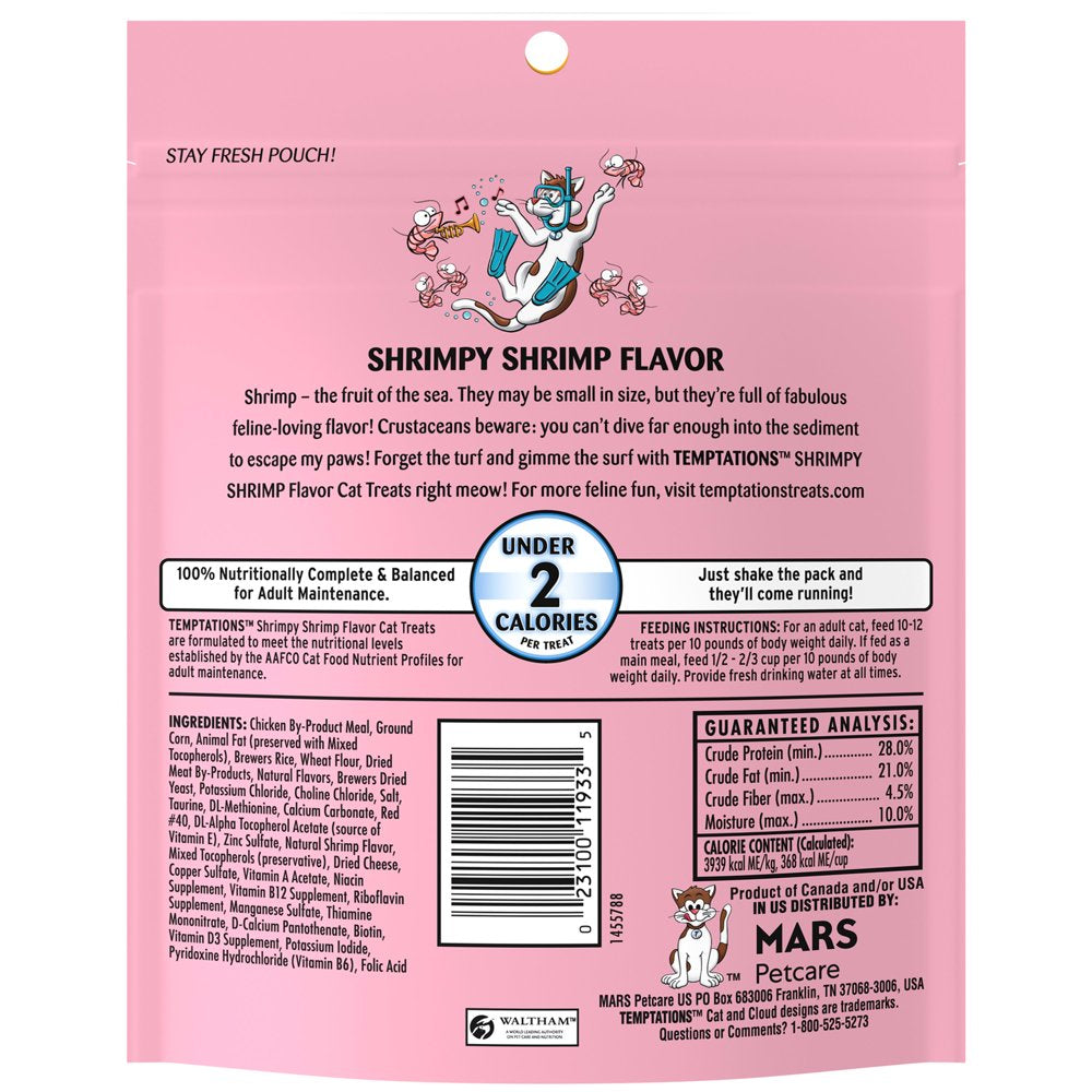 TEMPTATIONS Classic Crunchy and Soft Cat Treats Shrimpy Shrimp Flavor, 6.3 Oz. Pouch Animals & Pet Supplies > Pet Supplies > Cat Supplies > Cat Treats Mars Petcare   