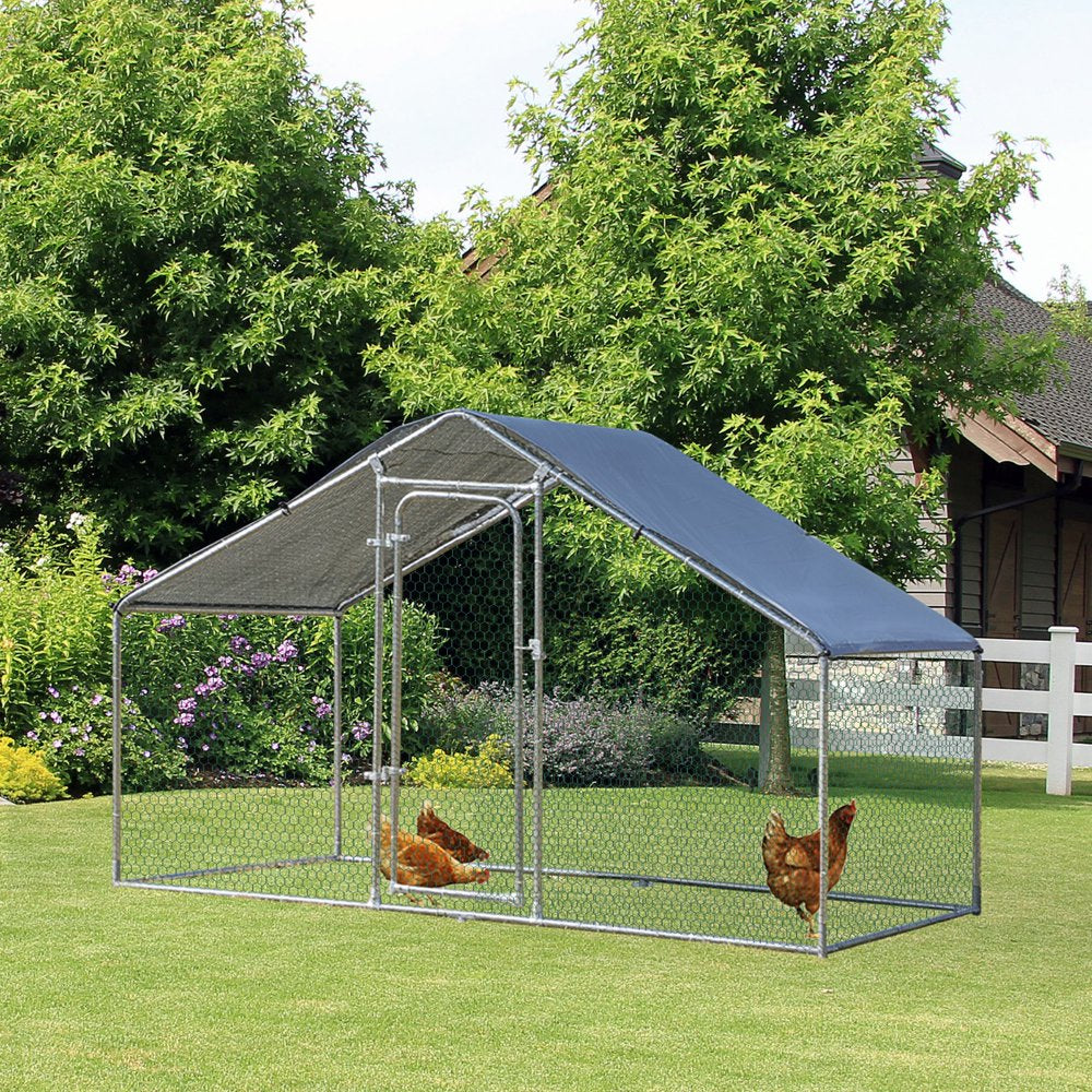 Ikayaa Galvanized Large Metal Chicken Coop Cage, 1 Room Walk-In Enclosure, Poultry Hen Run House Playpen, Hutch, & Water Resistant Cover for Outdoor, Backyard 118" X 79" X 77" Animals & Pet Supplies > Pet Supplies > Dog Supplies > Dog Kennels & Runs ikayaa   