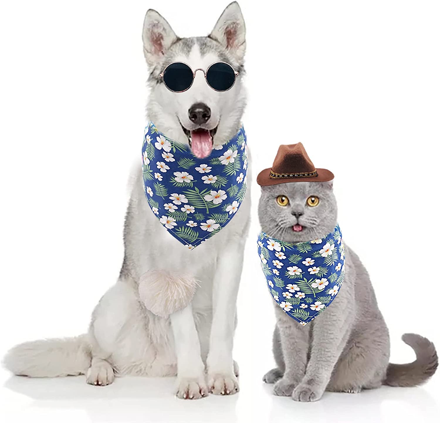 Pai Sence 3Pcs Brown Dog Cowboy Hat Floral Bandana Triangle Scarf Fashion Sunglasses West Cowboy Costume Accessories Set for Small Medium Puppy Dogs Cats Kitten Hawaii Festival Party Daily Wearing Animals & Pet Supplies > Pet Supplies > Dog Supplies > Dog Apparel Paixiu   