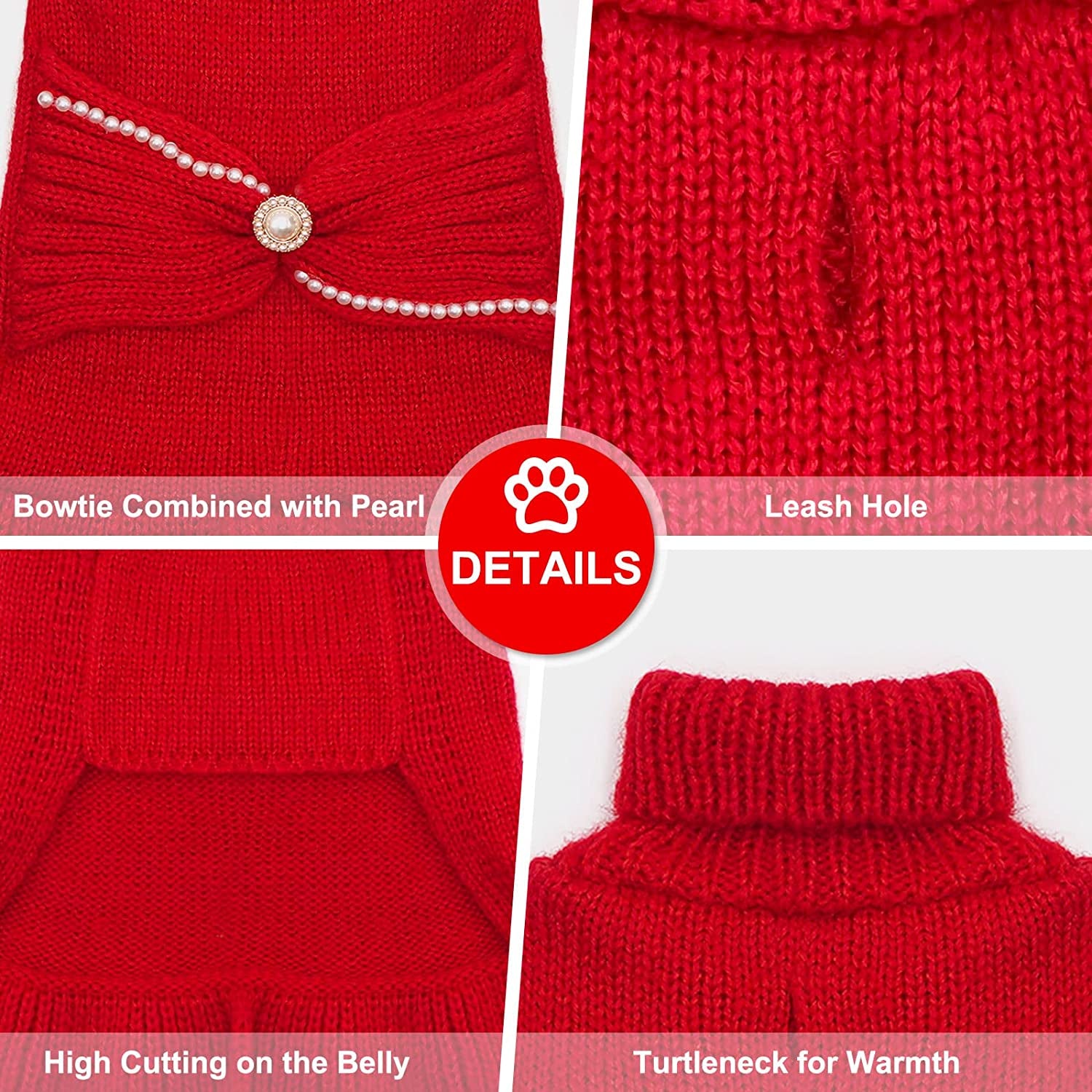 Cyeollo Valentine'S Day Dog Sweater Dress Turtleneck Doggie Sweaters Pullover Knitted with Bowtie Warm Winter Dog Clothes for Small Dogs Animals & Pet Supplies > Pet Supplies > Dog Supplies > Dog Apparel cyeollo   