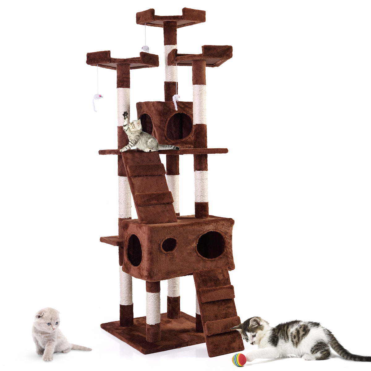 Coziwow 67" Cat Tree & Condo Scratching Post Tower, Beige with Paws
