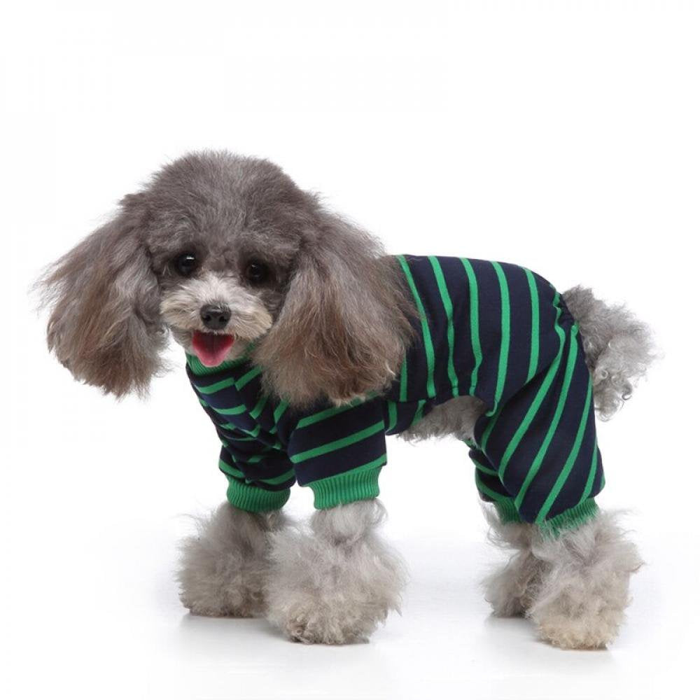 Elaydool Pet Clothes Dog 4 Legged Pajamas Stripe Homewear Puppy Apparel Jumpsuit All Seasons Cotton Romper Comfortable Green L Animals & Pet Supplies > Pet Supplies > Dog Supplies > Dog Apparel Elaydool   