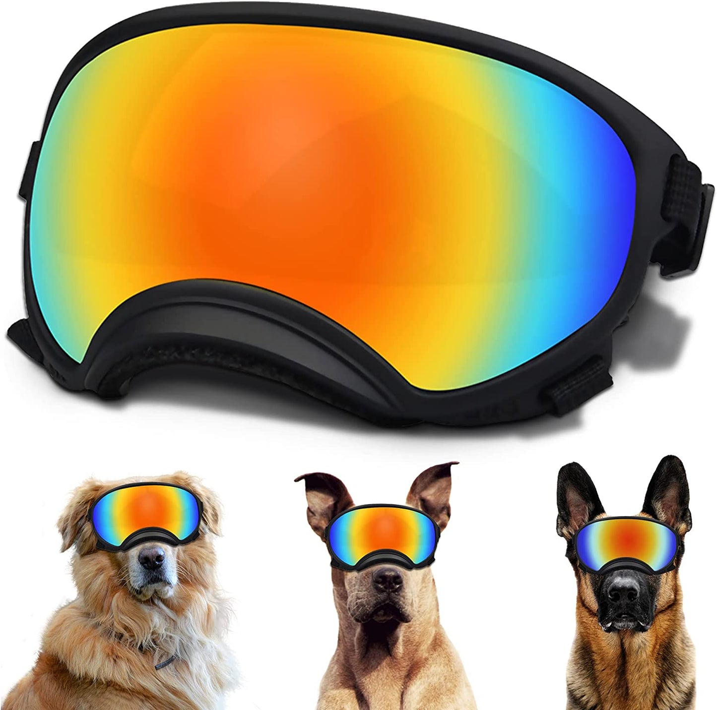 Large Dog Sunglasses, Dog Goggles with Adjustable Strap UV Protection Winproof Dog Puppy Sunglasses, Suitable for Medium-Large Dog Pet Glasses, Dogs Eyes Protection Animals & Pet Supplies > Pet Supplies > Dog Supplies > Dog Apparel NICERINC PET Black Frame&Colored Lens  