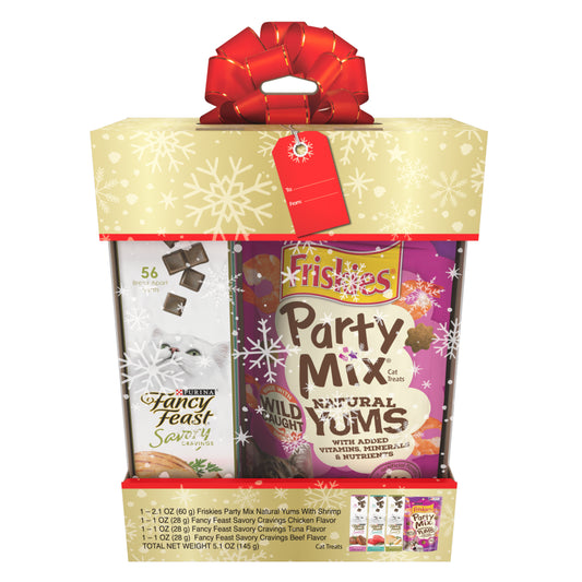 Holiday Cat Treats Variety Pack, Fancy Feast Savory Cravings & Friskies Party Mix Animals & Pet Supplies > Pet Supplies > Cat Supplies > Cat Treats Nestle Purina   