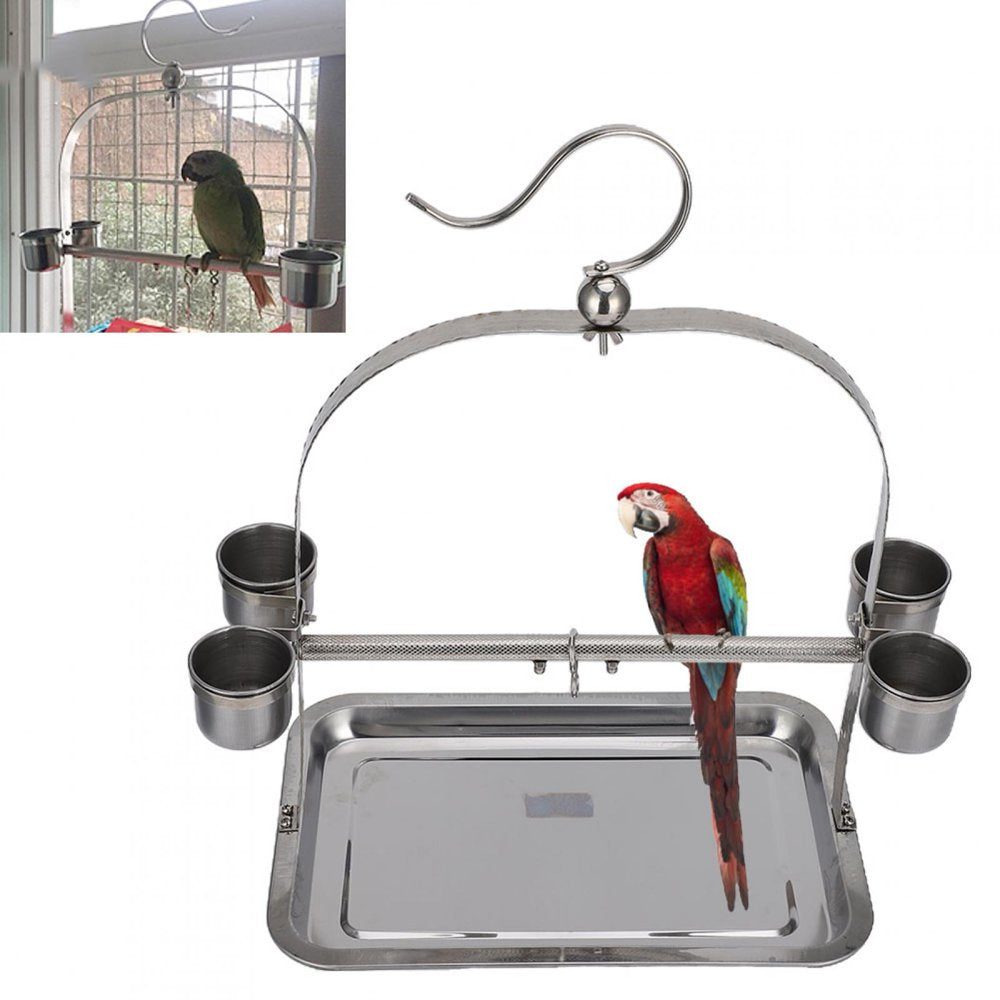 LAFGUR Bird Stand,Stainless Steel Stand,Stainless Steel Mini Stand Cage Stand Small Rack Toy Paw Grinding with 4 Feeder Cup Animals & Pet Supplies > Pet Supplies > Bird Supplies > Bird Cages & Stands LAFGUR   