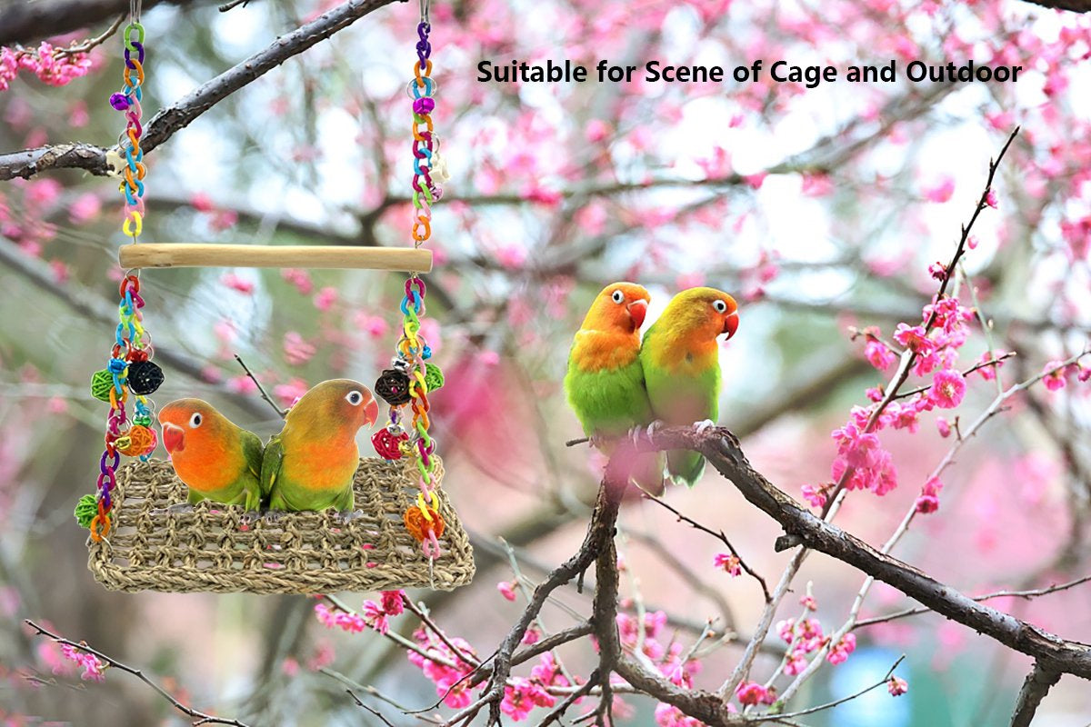 Bird Seagrass Swing Toys with Wood Perch Bird Parrot Trapeze Swing Seagrass Bird Climbing Hammock Bird Perch Stand Chewing Toy for Lovebird, Cockatiel, Budgie, Conure Parrotlet, Parakeets Animals & Pet Supplies > Pet Supplies > Bird Supplies > Bird Toys Vehomy   