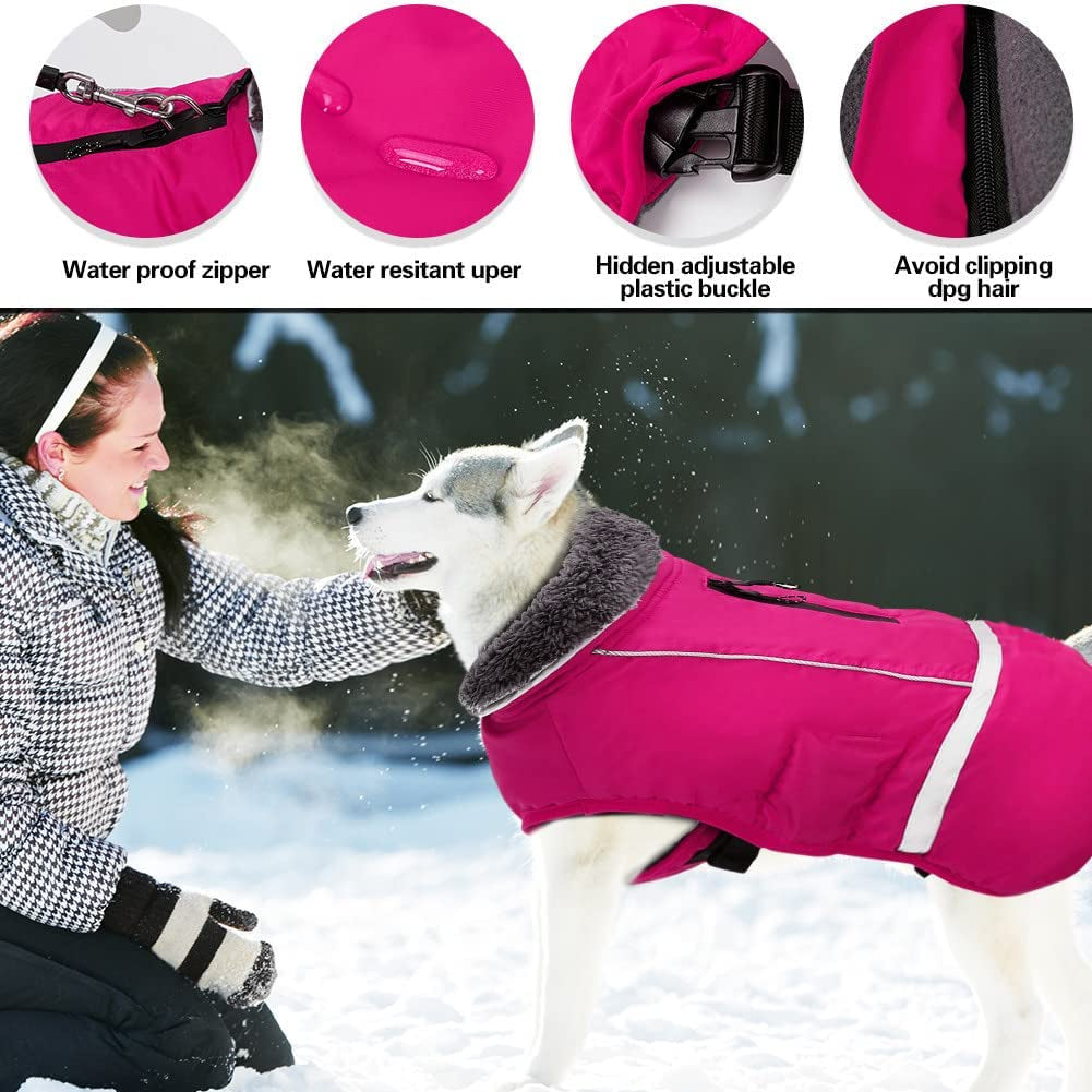 Doglay Dog Winter Coat with Thicken Furry Collar, Reflective Warm Pet Jacket Fleece Lining Waterproof Windproof Dog Clothes for Cold Weather, Soft Puppy Vest Apparel for Small Medium Large Dogs Animals & Pet Supplies > Pet Supplies > Dog Supplies > Dog Apparel Doglay   