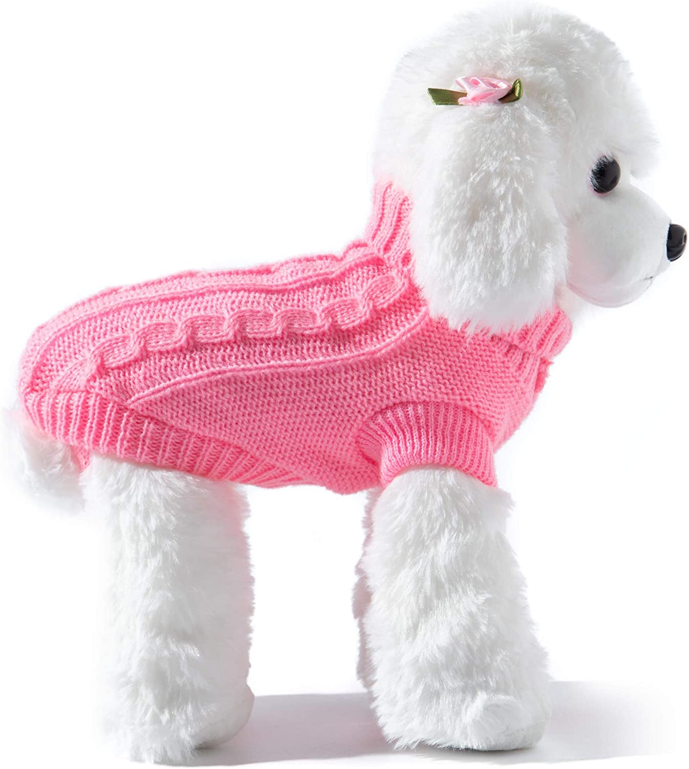 Small Dog and Cat Classic Sweater Knitwear Knitted Sweater Clothes (8", White) Animals & Pet Supplies > Pet Supplies > Dog Supplies > Dog Apparel EmmaWu Pink Back Length 12” 