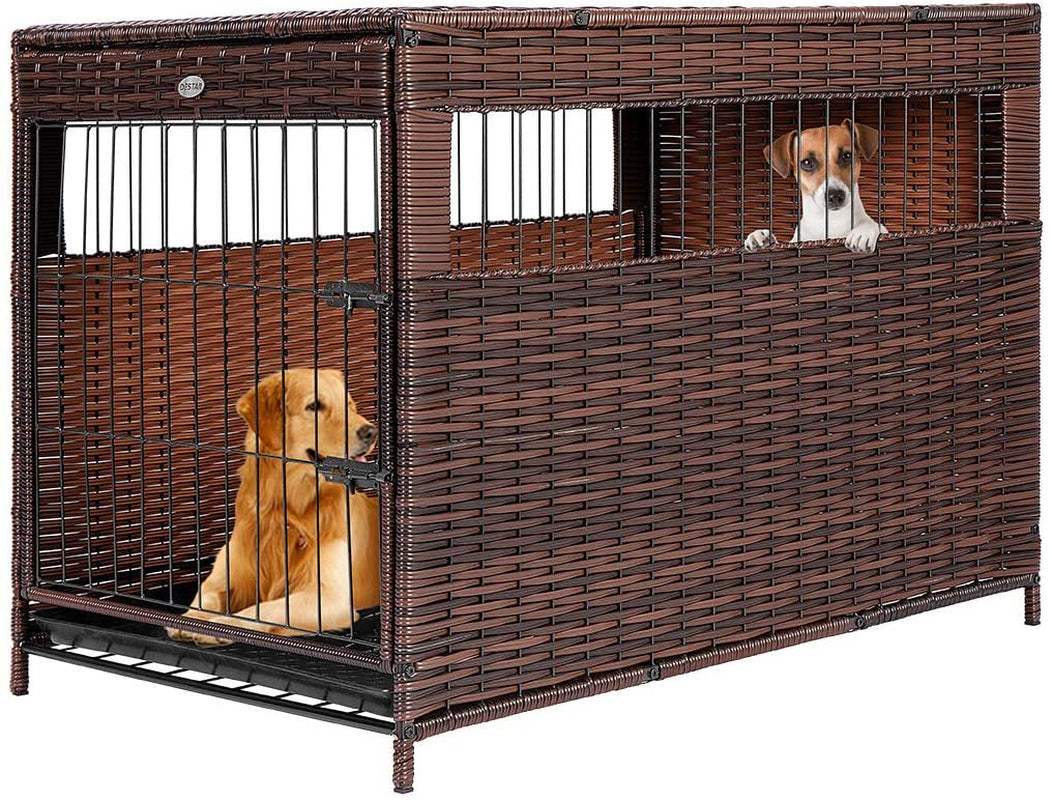 Destar Heavy Duty PE Rattan Wicker Pet Dog Cage Crate Indoor Outdoor Puppy House Shelter with Removable Tray and UV Resistant Cover (Medium - 23" W X 25" H) Animals & Pet Supplies > Pet Supplies > Dog Supplies > Dog Kennels & Runs DEStar Large 29*32inch  