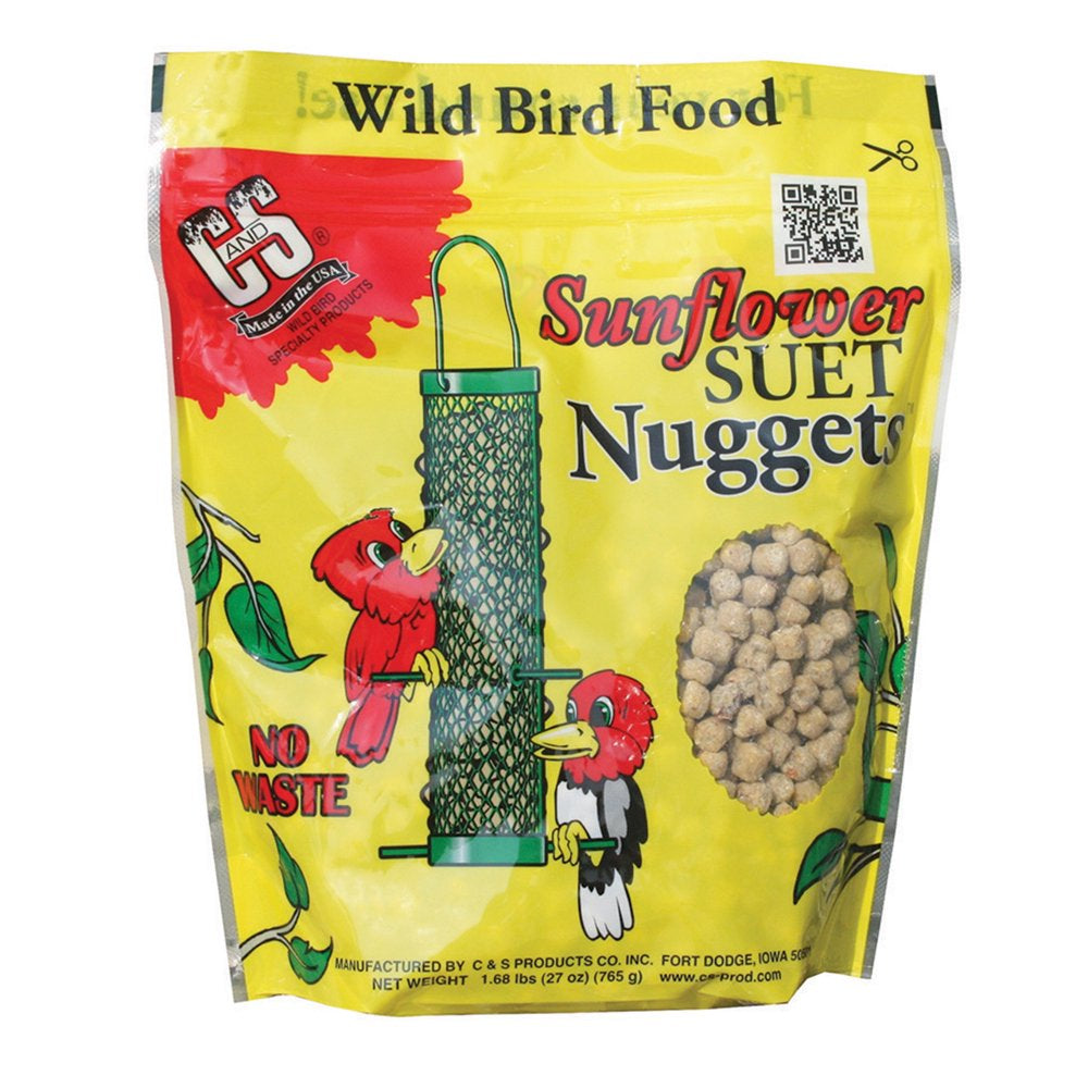 C&S Products Sunflower Suet Nuggets, No Melt - No Waste, 27 Oz Resealable Bag, Wild Bird Food