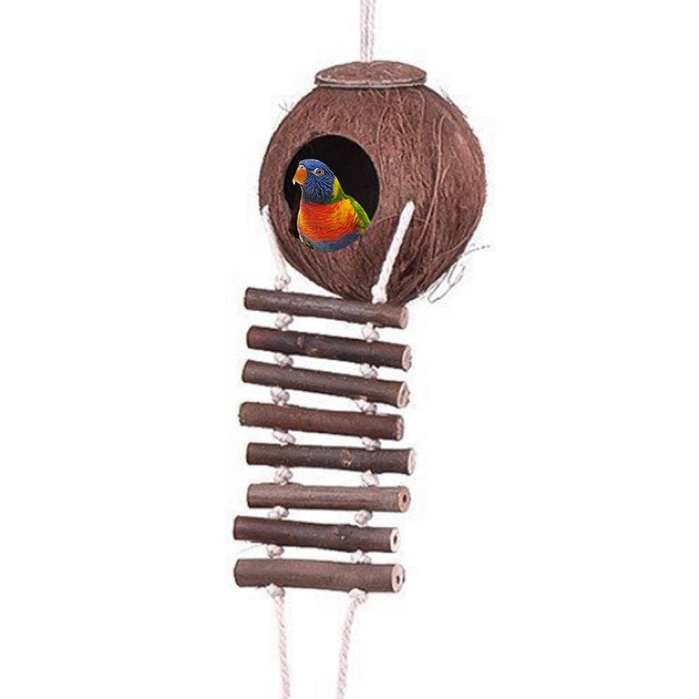 Pet Enjoy Hanging Coconut Bird Nest Hut with Ladder,Natural Coconut Fiber Shell Bird Nest for Parrots Parakeet Conures Cockatiel,Small Animals House Pet Cage Habitats Decor Animals & Pet Supplies > Pet Supplies > Small Animal Supplies > Small Animal Habitats & Cages Pet Enjoy Style#1  