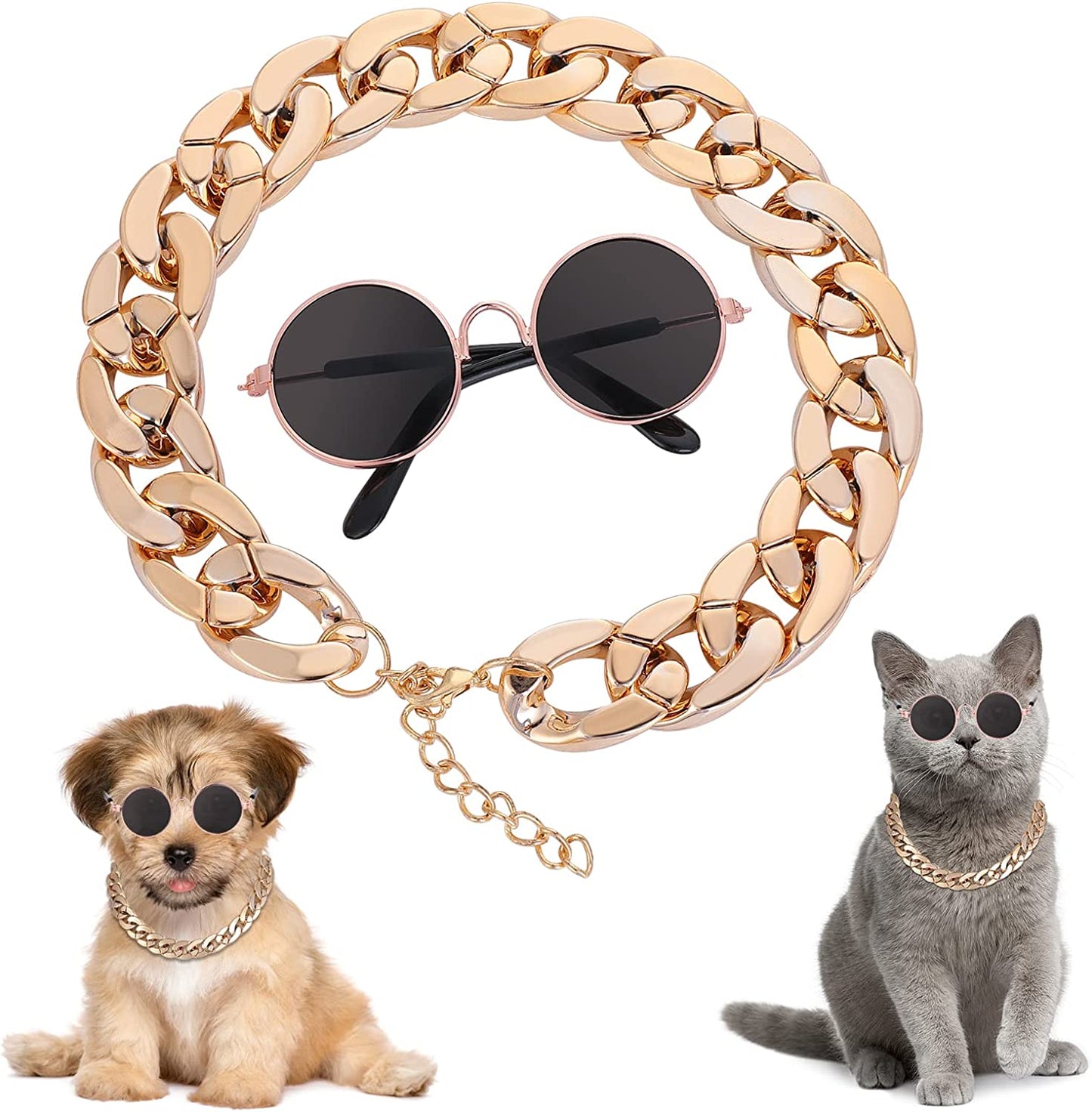 Cobee Cat Sunglasses, Retro Kitten Sunglass with Rose Gold Chain Eye UV Protection Classic Small Cat Glasses Cosplay Costume for Photo Props Cute Pet Decorations for Birthday Party Animals & Pet Supplies > Pet Supplies > Dog Supplies > Dog Apparel cobee   