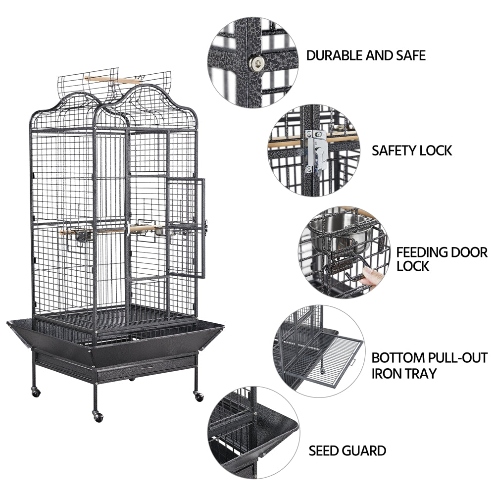 Topeakmart 63" H Playtop Large Rolling Metal Bird Cage Extra Large Birdcage with Stand Black Animals & Pet Supplies > Pet Supplies > Bird Supplies > Bird Cages & Stands Topeakmart   