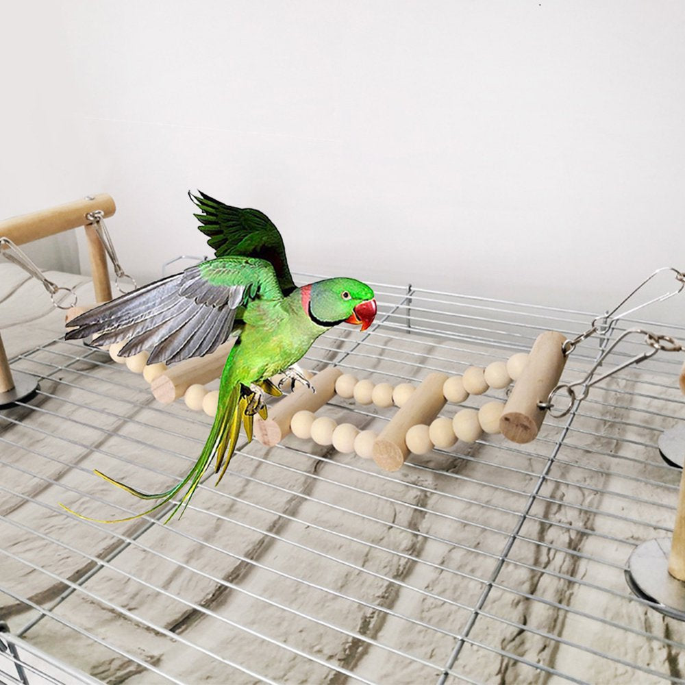 UDIYO Pet Bird Parrot Wood Beads Perch Ladder Hanging Swing Bridge Playground Chew Toy