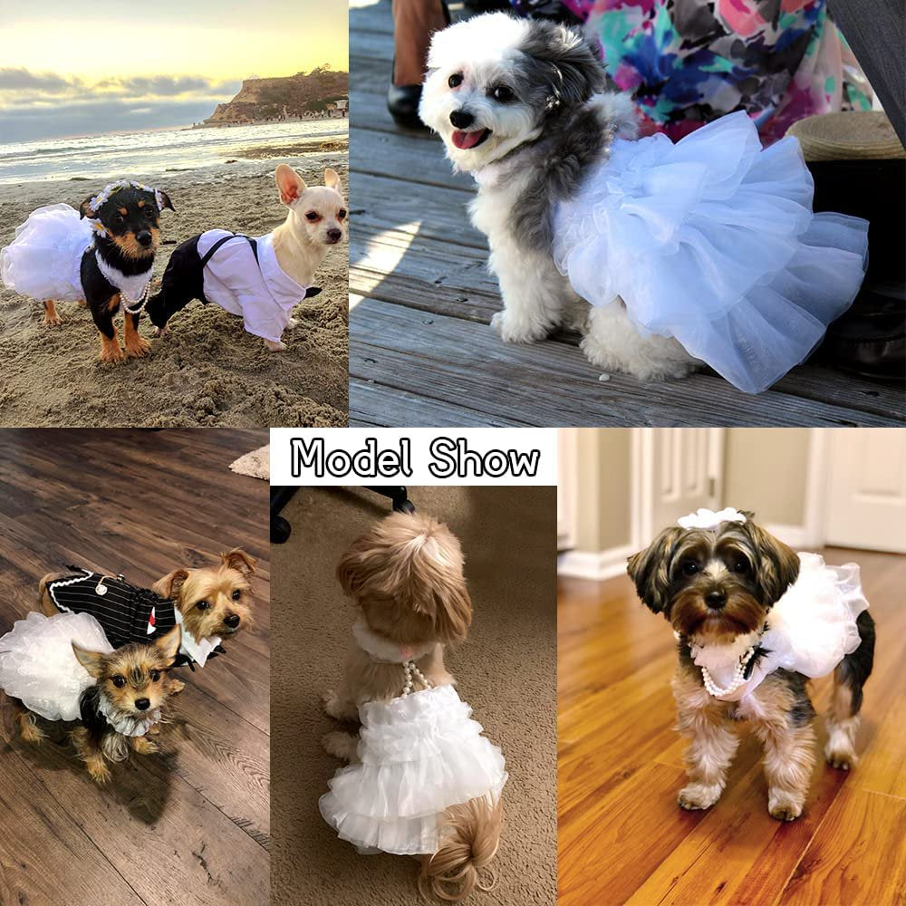 Dog Wedding Dress Bride Outfit with Pearl Necklace and Rose Pet Princess Formal Apparel for Puppy Cat Animals & Pet Supplies > Pet Supplies > Cat Supplies > Cat Apparel Comdar   
