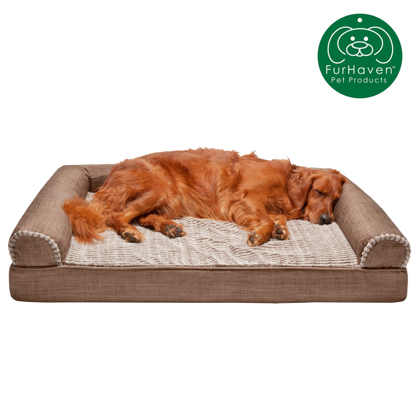 Furhaven Pet Products Cooling Gel Memory Foam Orthopedic Luxe Fur & Performance Linen Sofa-Style Couch Pet Bed for Dogs & Cats, Woodsmoke, Jumbo Animals & Pet Supplies > Pet Supplies > Cat Supplies > Cat Beds FurHaven Pet Memory Foam Jumbo Woodsmoke