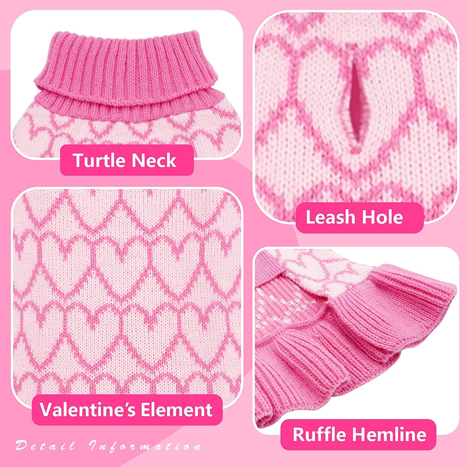 KYEESE Valentines Day Dog Sweaters Dress Pink Heart Design Dog Sweaters with Leash Hole Pet Sweater Pet Clothes,Xs Animals & Pet Supplies > Pet Supplies > Dog Supplies > Dog Apparel kyeese   