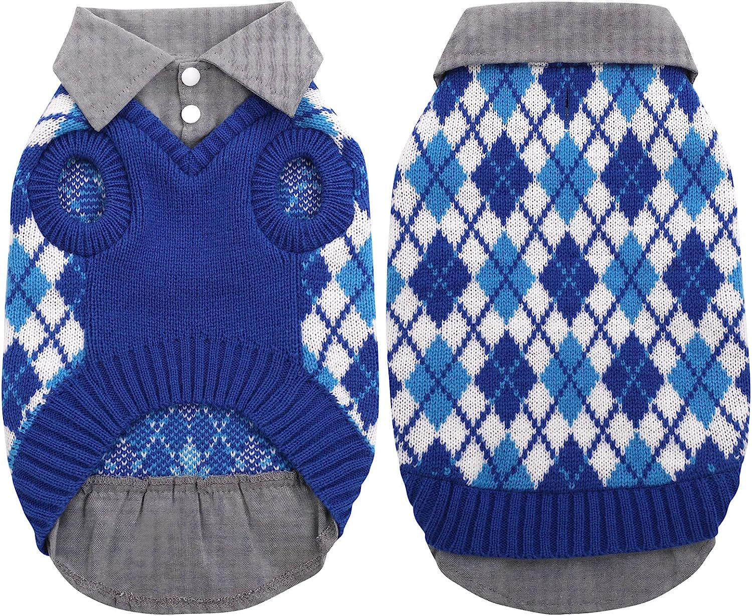 LETSQK Dog Sweater Dog Knitted Pet Clothes Classic Dog Winter Outfit with Plaid Argyle Patterns Warm Dog Sweatshirt with Polo Collar for Small Medium Puppies Dogs Cats, Green, L Animals & Pet Supplies > Pet Supplies > Dog Supplies > Dog Apparel LETSQK Blue Large 