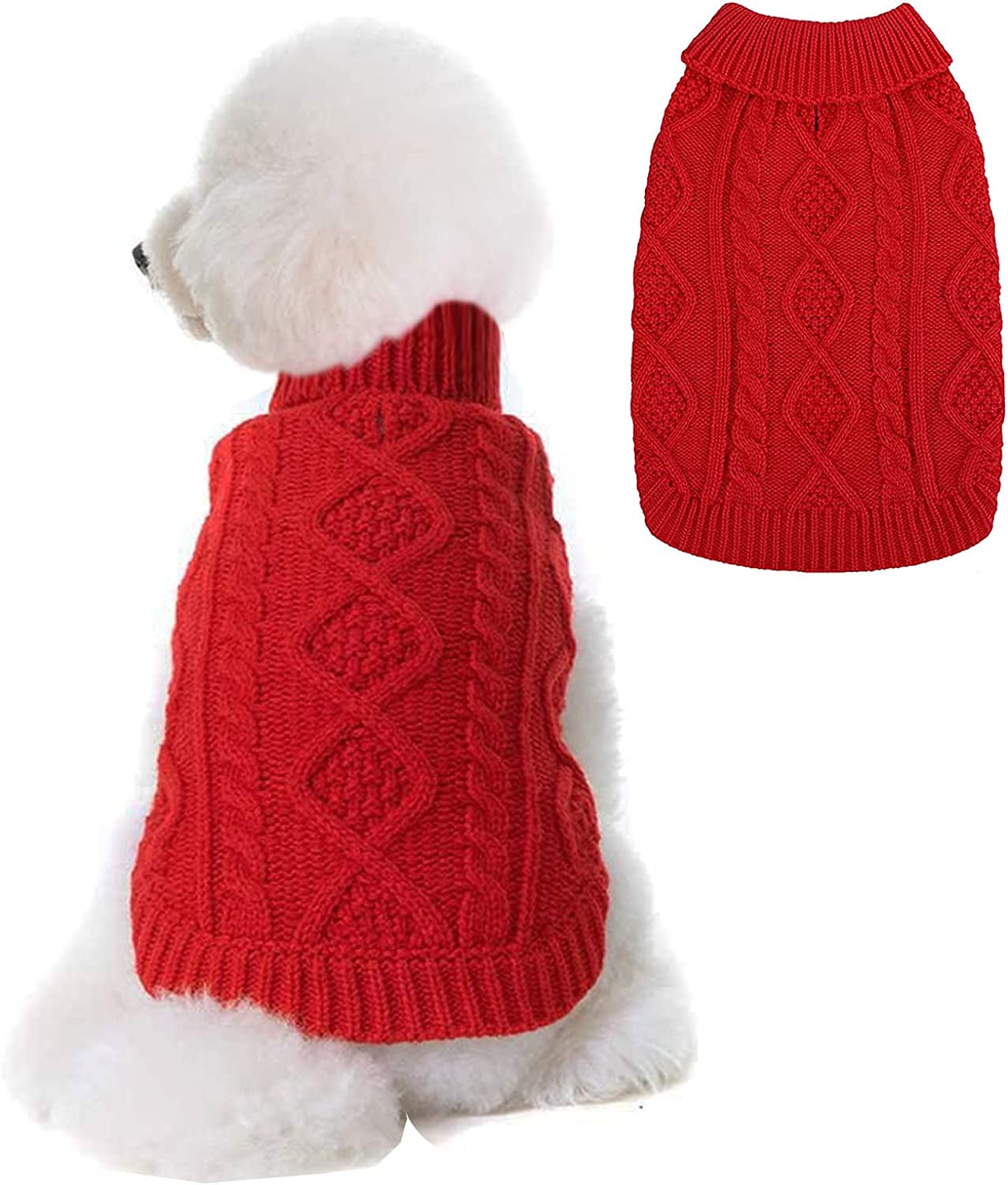 Dog Sweater - Classic Turtleneck Knitted Cable Knit Dog Jumper Coat, Warm Pet Winter Clothes Outfits for Pet Dogs Cats Puppy Kitty in Cold Season (Yellow, Medium) Animals & Pet Supplies > Pet Supplies > Dog Supplies > Dog Apparel Bwealth Red Medium 