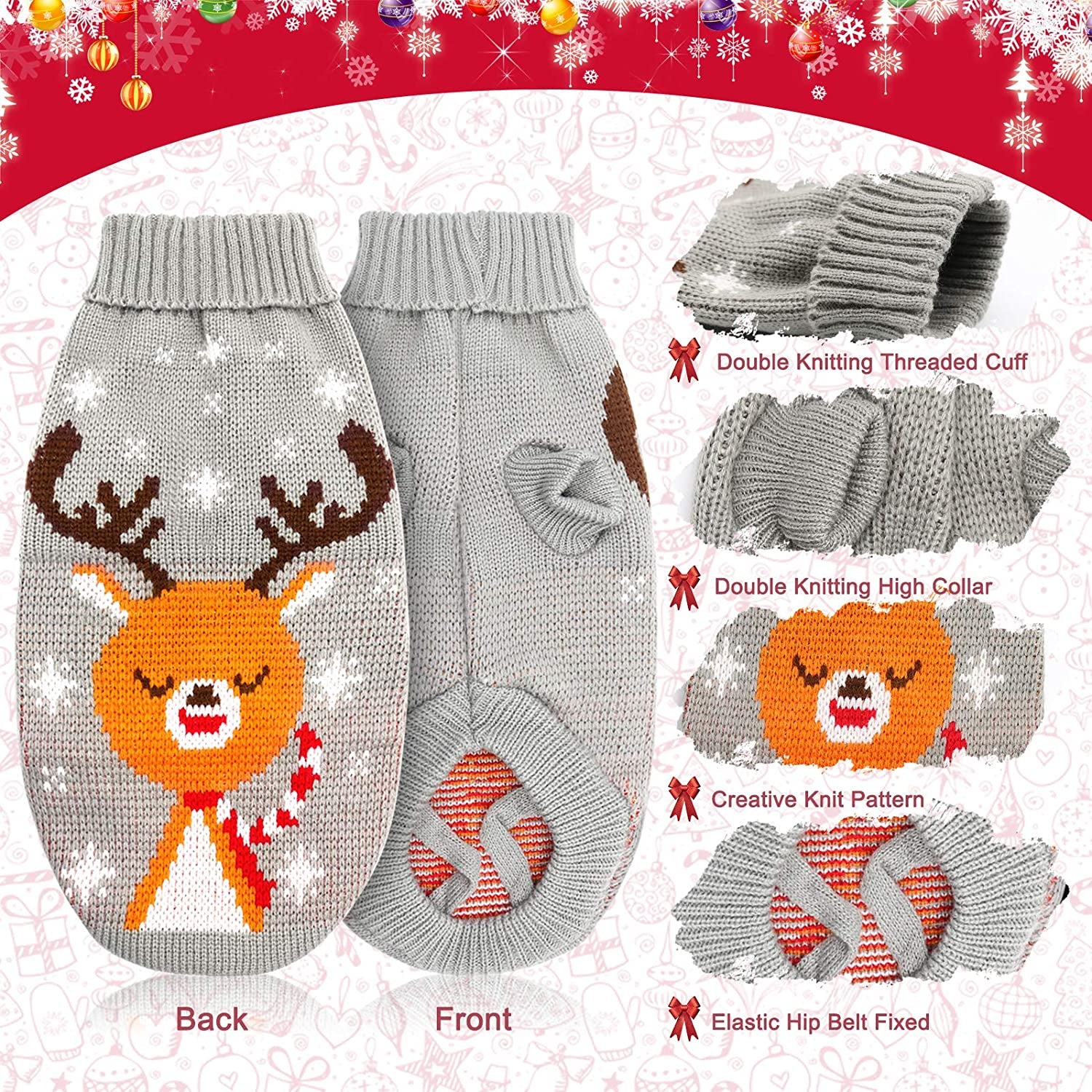 HYLYUN Cat Christmas Sweater 2 Packs - Puppy Christmas Sweater Pet Reindeer Snowflake Sweaters for Kittys and Small Dogs M Animals & Pet Supplies > Pet Supplies > Dog Supplies > Dog Apparel HYLYUN   