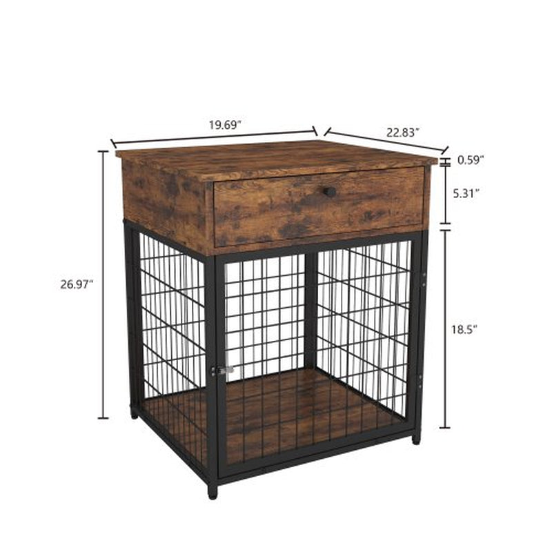 JINS&VICO Furniture Style Dog Crate End Table with Storage Drawer,Wood Pet Side Table Bed Nightstand,Indoor Use Chew-Proof Dog House for Small Dogs,Rustic Brown Animals & Pet Supplies > Pet Supplies > Dog Supplies > Dog Houses JINS & VICO   