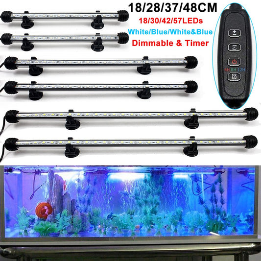 DONGPAI Submersible LED Aquarium Light, Fish Tank Light with Timer Auto On/Off White & Blue 3 Light Modes LED Light Bar for Fish Tank