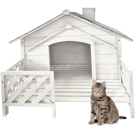 Critter Sitters 27'' Pet House with Porch | Weather-Resistant Home for Animals up to 44 Lbs | Waterproof | Ideal for Cats, Dogs & Rabbits | White Firwood| Dog House Animals & Pet Supplies > Pet Supplies > Dog Supplies > Dog Houses CritterSitters 27"  