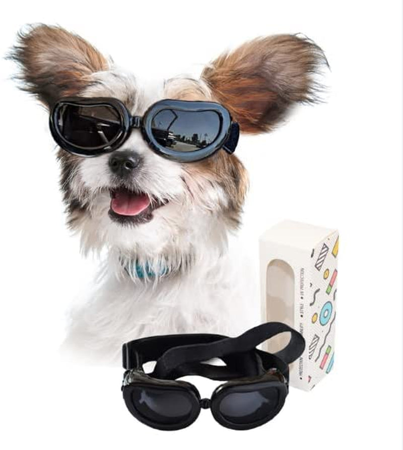 PETLESO Dog Goggles Small Breed, Dog Sunglasses Small Breed Eye Protectie Goggles for Small Dogs Outdoor Riding Driving, Black Animals & Pet Supplies > Pet Supplies > Dog Supplies > Dog Apparel PETLESO Black  