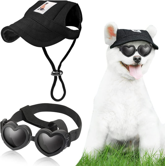 Small Dog Hat Baseball Cap Sun Hat with Ear Holes + Pet Dog Sunglasses Goggles Heart Shape Eye Wear,Sun/Uv Protection Adjustable Strap Waterproof Outdoor Party Birthday for Small Dog (Small, Black) Animals & Pet Supplies > Pet Supplies > Dog Supplies > Dog Apparel ideaspark Black Medium 