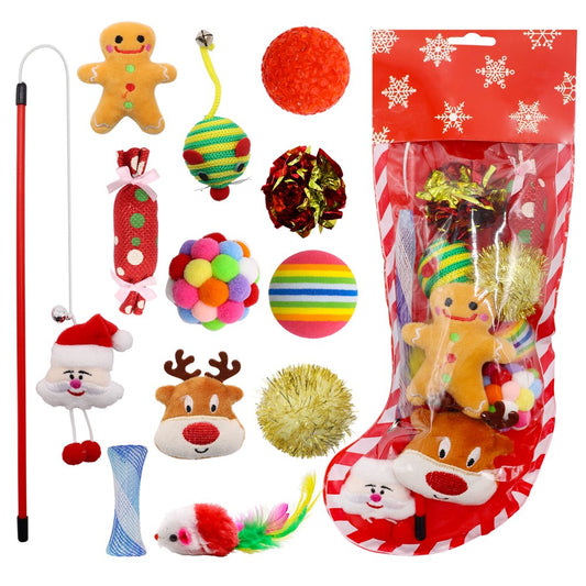 Christmas Stocking Cat Toys, 12PCS Xmas Cat Toy Set with Mouse, Squeaky Toys, Balls, Cat Teaser, Indoor Interactive Cat Gift Animals & Pet Supplies > Pet Supplies > Cat Supplies > Cat Toys ANHERUI   