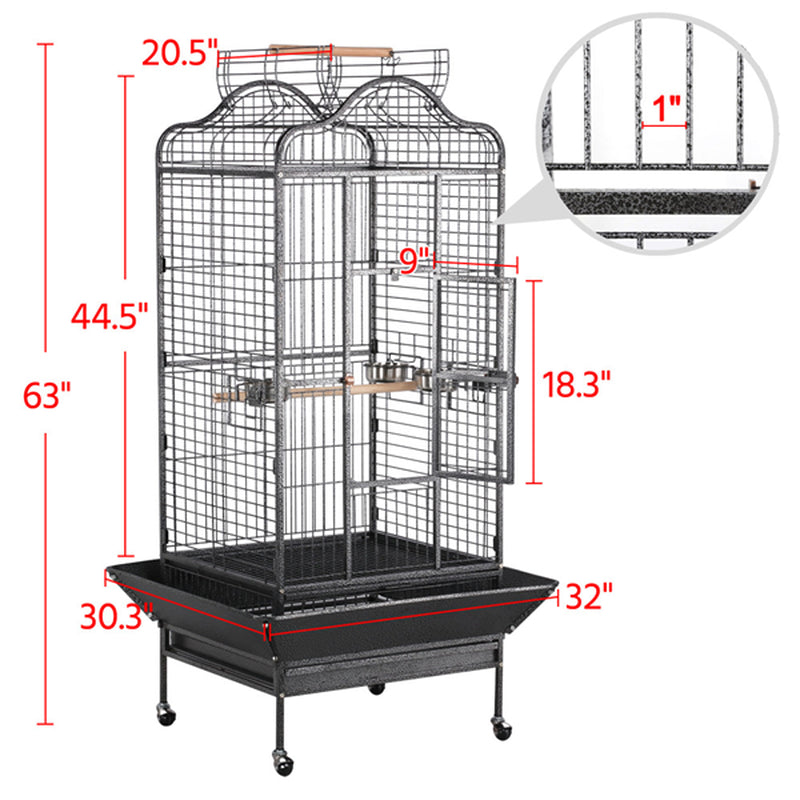 Rolling Metal Large Bird Cage Parrot Cage with Stand Open Playtop Animals & Pet Supplies > Pet Supplies > Bird Supplies > Bird Cages & Stands SmileMart   