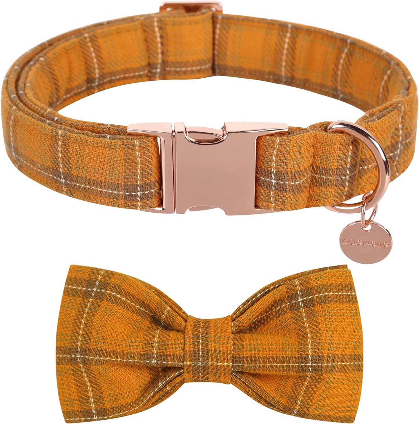 DOGWONG Cotton Dog Collar with Bow Tie, Christmas Dog Collar Red Santa Claus Durable Pet Collar Puppy Collar for Small Medium Large Dog Animals & Pet Supplies > Pet Supplies > Dog Supplies > Dog Apparel DOGWONG Orange Plaid Collar Bow S(Pack of 1) 