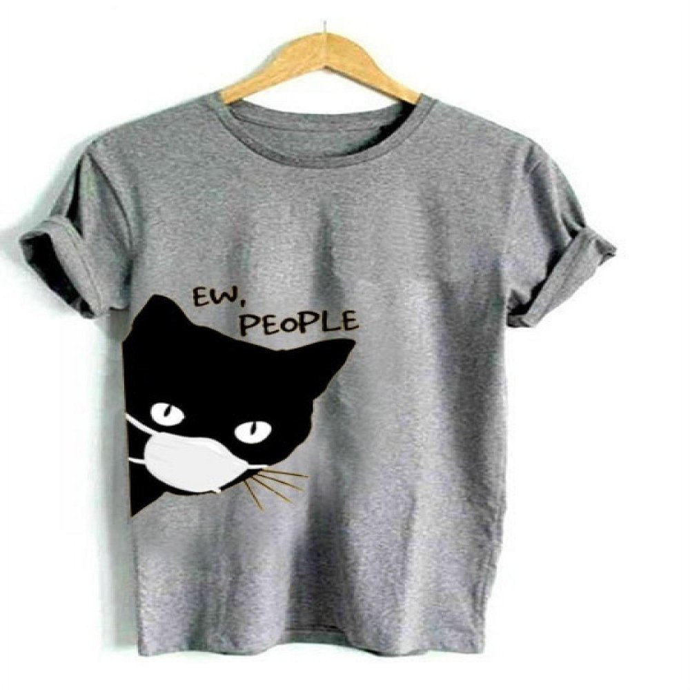 NGMQ Summer Cat Print Women Stylish T-Shirt Animals & Pet Supplies > Pet Supplies > Cat Supplies > Cat Apparel NGMQ Gray 3XL 