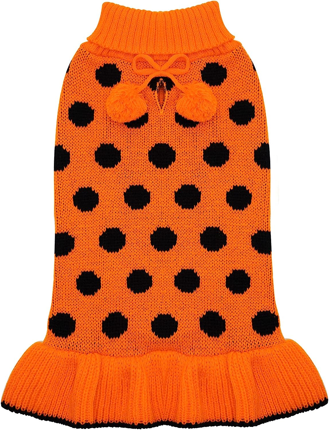 KYEESE Dog Sweaters with Leash Hole for Small Dogs Turtleneck Dog Sweater Dress Polka Dot Knit Pullover Doggie Sweater Warm Pet Sweater Animals & Pet Supplies > Pet Supplies > Dog Supplies > Dog Apparel kyeese Polkadot (Orange) Large (Pack of 1) 