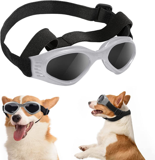 Franyyco Small Dog Sunglasses UV Protection Goggles Double Straps,Adjustable Nose Bridge,Windproof Dustproof Anti-Fog Glasses Animals & Pet Supplies > Pet Supplies > Dog Supplies > Dog Apparel FranyyCo Silver  